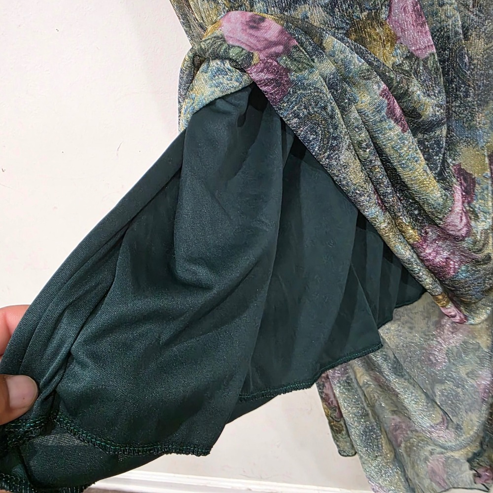 Charming Girl by Silia Paris Floral Metallic Maxi Dress V-Neck Short Sleeve New - Picture 6 of 6